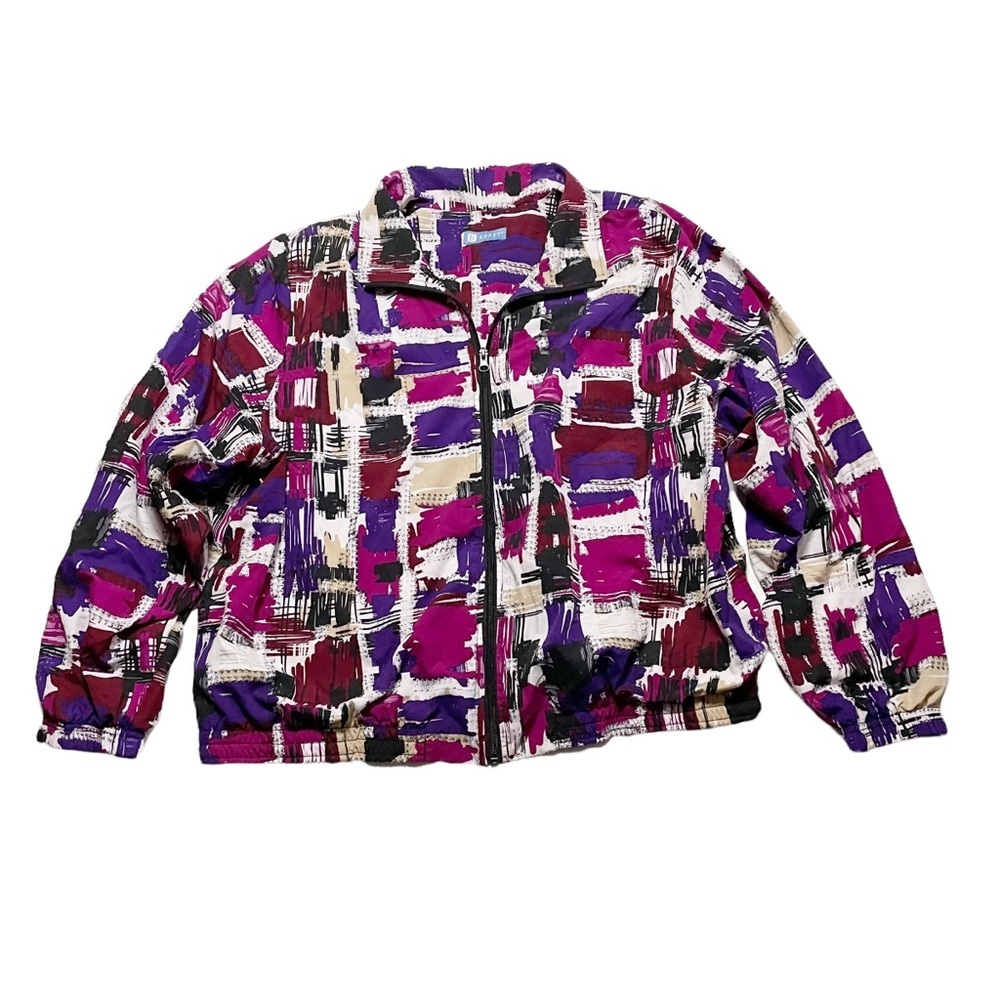 Koret Y2K Vintage Patterned Lined Lightweight Windbreaker Jacket Shoulder Pads - Picture 2 of 8
